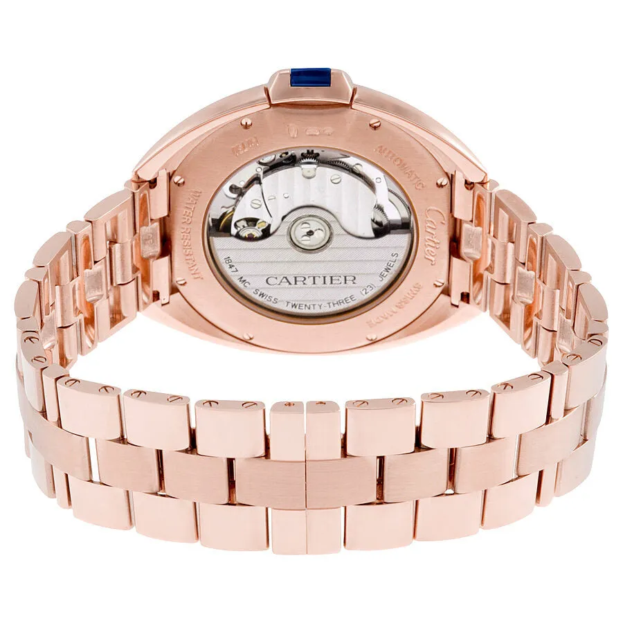 Cartier Cle Silvered Flinque Dial 18kt Rose Gold Men's Watch WGCL0002