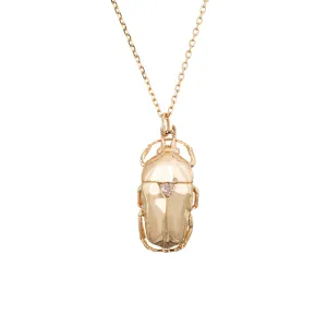 Celine Daoust Trillion Diamond Scarab Necklace 14k Yellow Gold Estate Jewelry