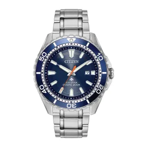 Citizen Promaster Diver Mens Eco Drive Silver Tone Blue Dial Watch