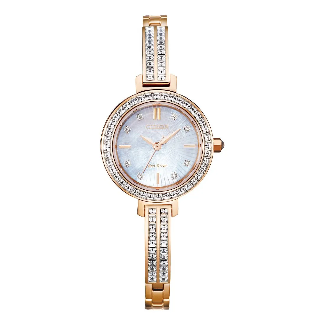 Citizen Silhouette Crystal Ladies Eco Drive Rose Tone Mother of Pearl Dial Watch