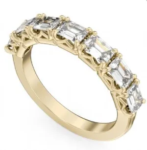 Crown Ring 14K Yellow Gold 7 Emerald Cut Diamond Band