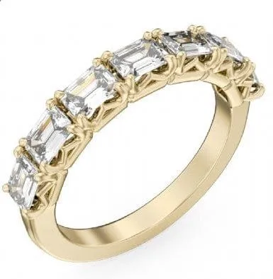Crown Ring 14K Yellow Gold 7 Emerald Cut Diamond Band