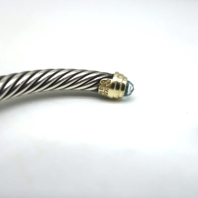 David Yurman Aquamarine Cable Bracelet Sterling Silver & 14k Gold 4mm
