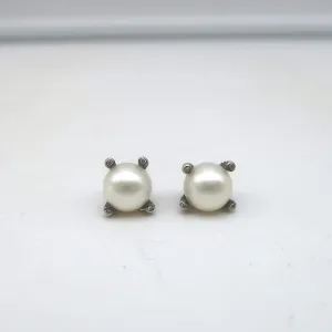 David Yurman Cable Pearl Stud Earrings with Diamonds Sterling Silver