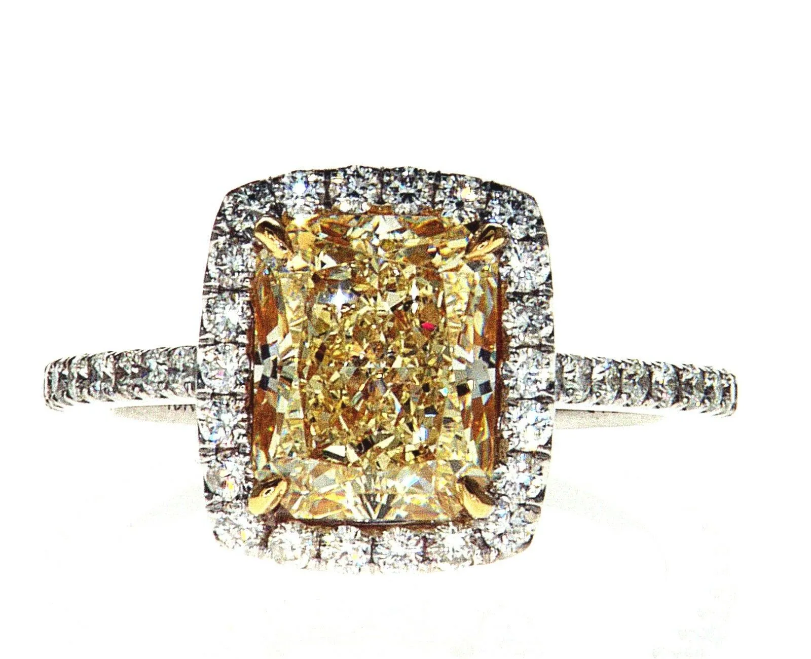 Diamond Ring 3.72 CT VVS1 Radiant Cut Natural Fancy Yellow Color GIA Certified