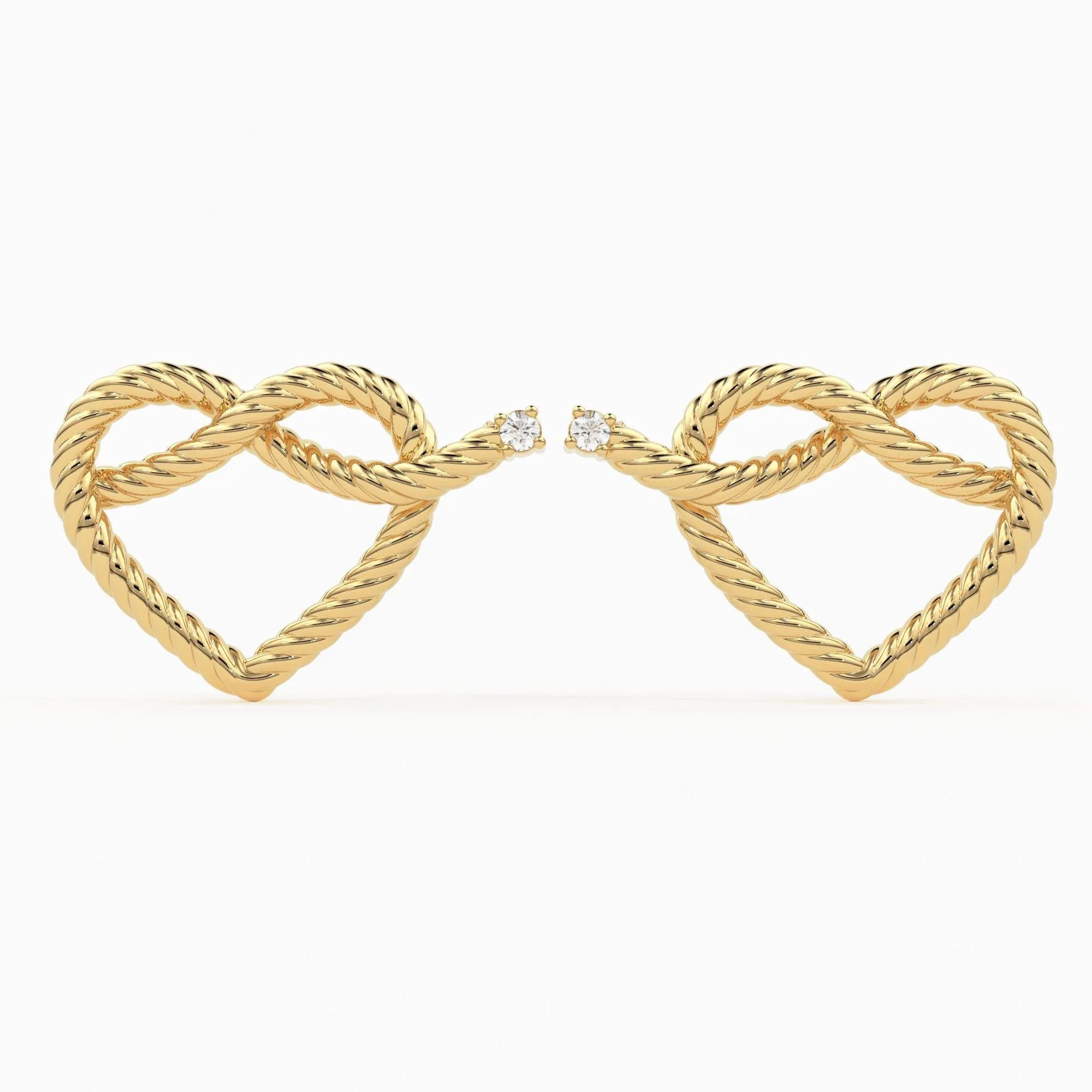 Diamond Rope Earrings 15 MM / 14k Gold Round Diamond Hoop Earrings / Knotted Rope Studs/ Designer High Jewelry Earrings / Christmas Gift /