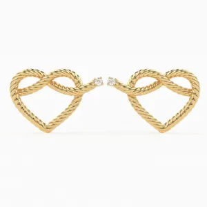 Diamond Rope Earrings 15 MM / 14k Gold Round Diamond Hoop Earrings / Knotted Rope Studs/ Designer High Jewelry Earrings / Christmas Gift /