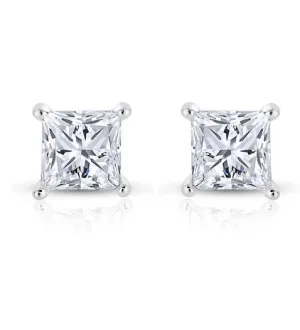 Diamond Stud Earrings 14k White Gold Princess Cut Brilliant 1CT F VVS2 Certified