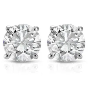 Diamond Studs Earrings Natural Round Cut 0.65 CTW 14k White Gold Push Back 4.2MM