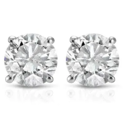 Diamond Studs Earrings Natural Round Cut 0.80 CTW 14k White Gold Push Back 4.7MM