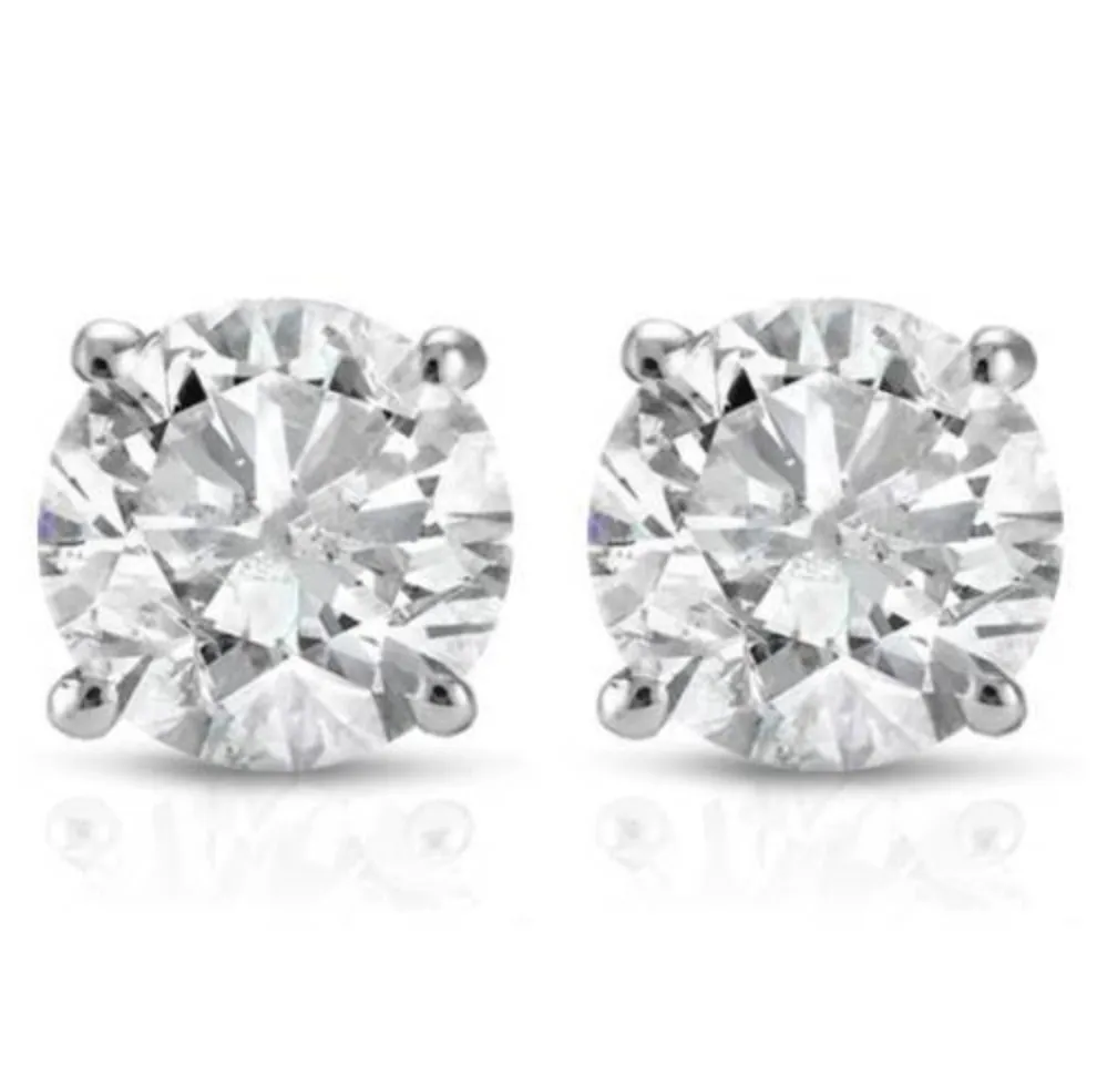 Diamond Studs Earrings Natural Round Cut 0.80 CTW 14k White Gold Push Back 4.7MM