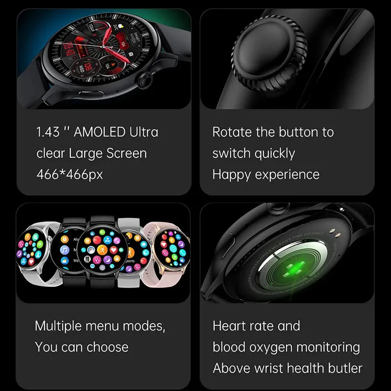ELEGANCE® LuxeFit Women Smartwatch 466*466 AMOLED 1.43" HD Screen Always Display Time Bluetooth Call IP67 Waterproof Sports Smart Watch
