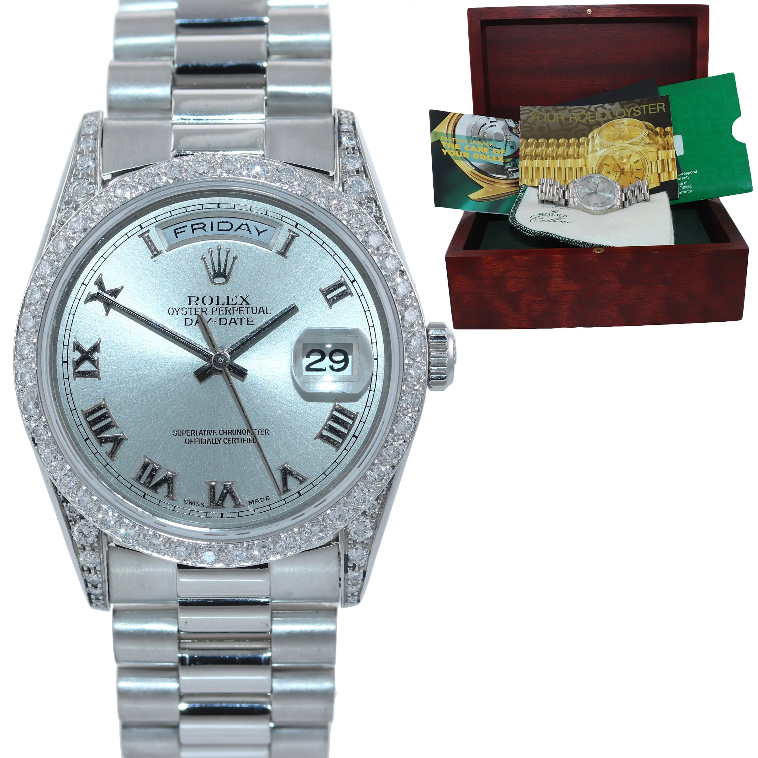 FACTORY Rolex Day-Date President 18296 Diamond Lugs Bezel 36 Platinum Watch Box