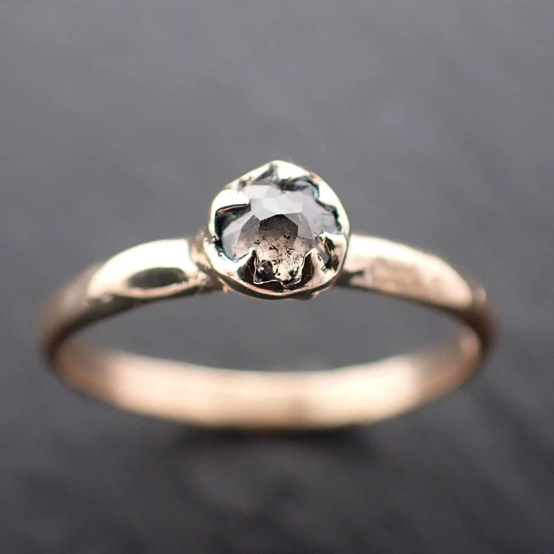 Fancy cut salt and pepper Diamond Solitaire Engagement 14k yellow Gold Wedding Ring byAngeline 3517