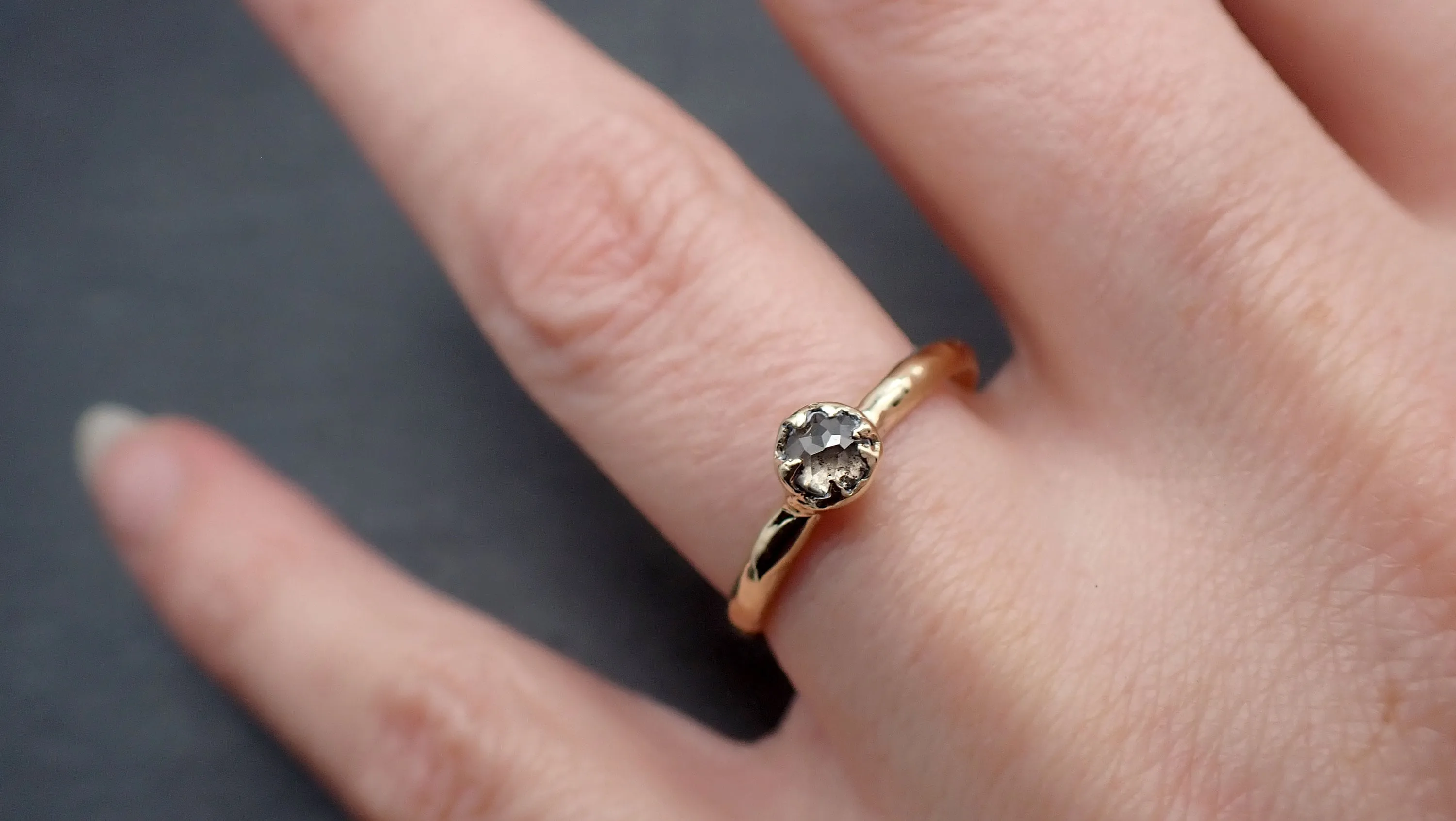 Fancy cut salt and pepper Diamond Solitaire Engagement 14k yellow Gold Wedding Ring byAngeline 3517