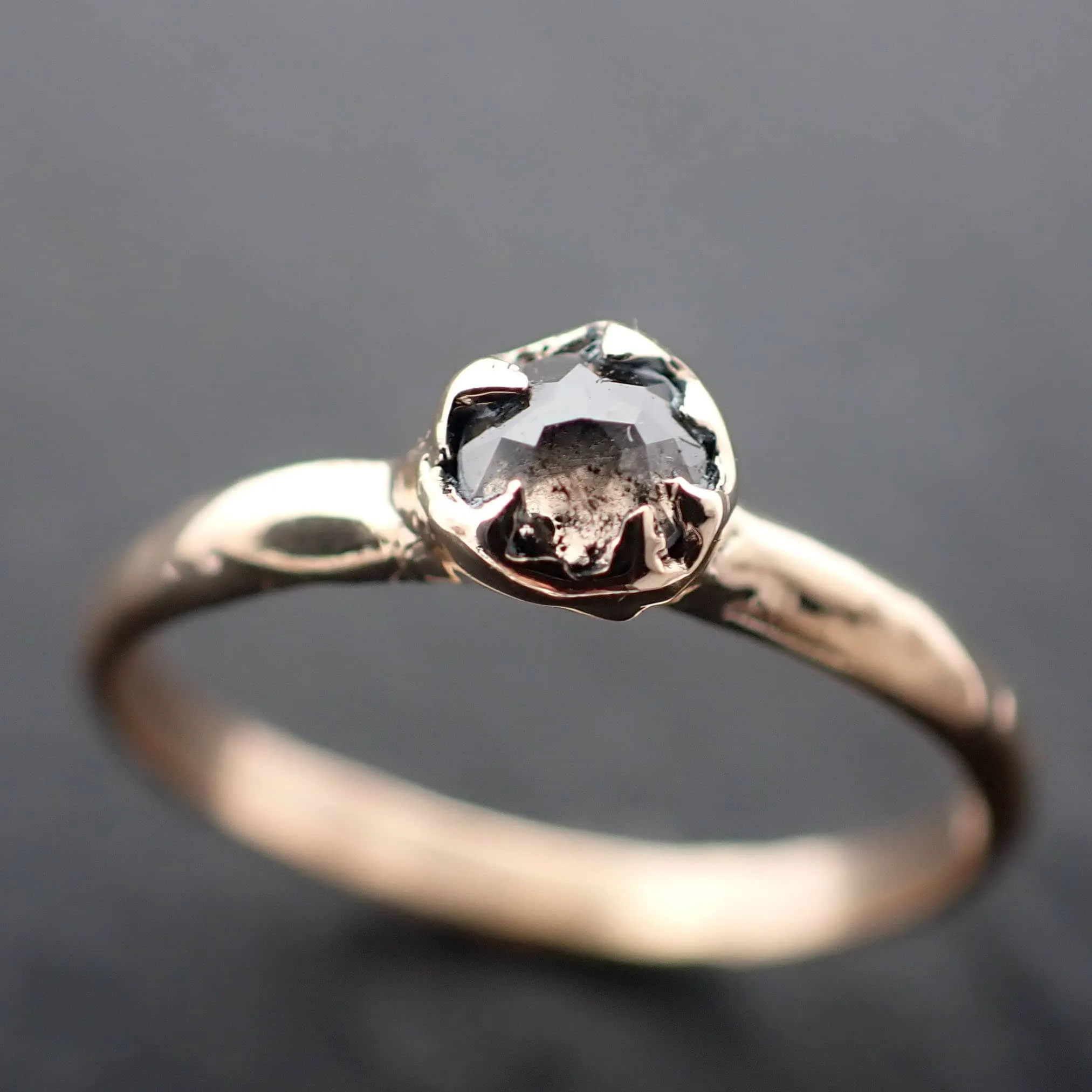 Fancy cut salt and pepper Diamond Solitaire Engagement 14k yellow Gold Wedding Ring byAngeline 3517