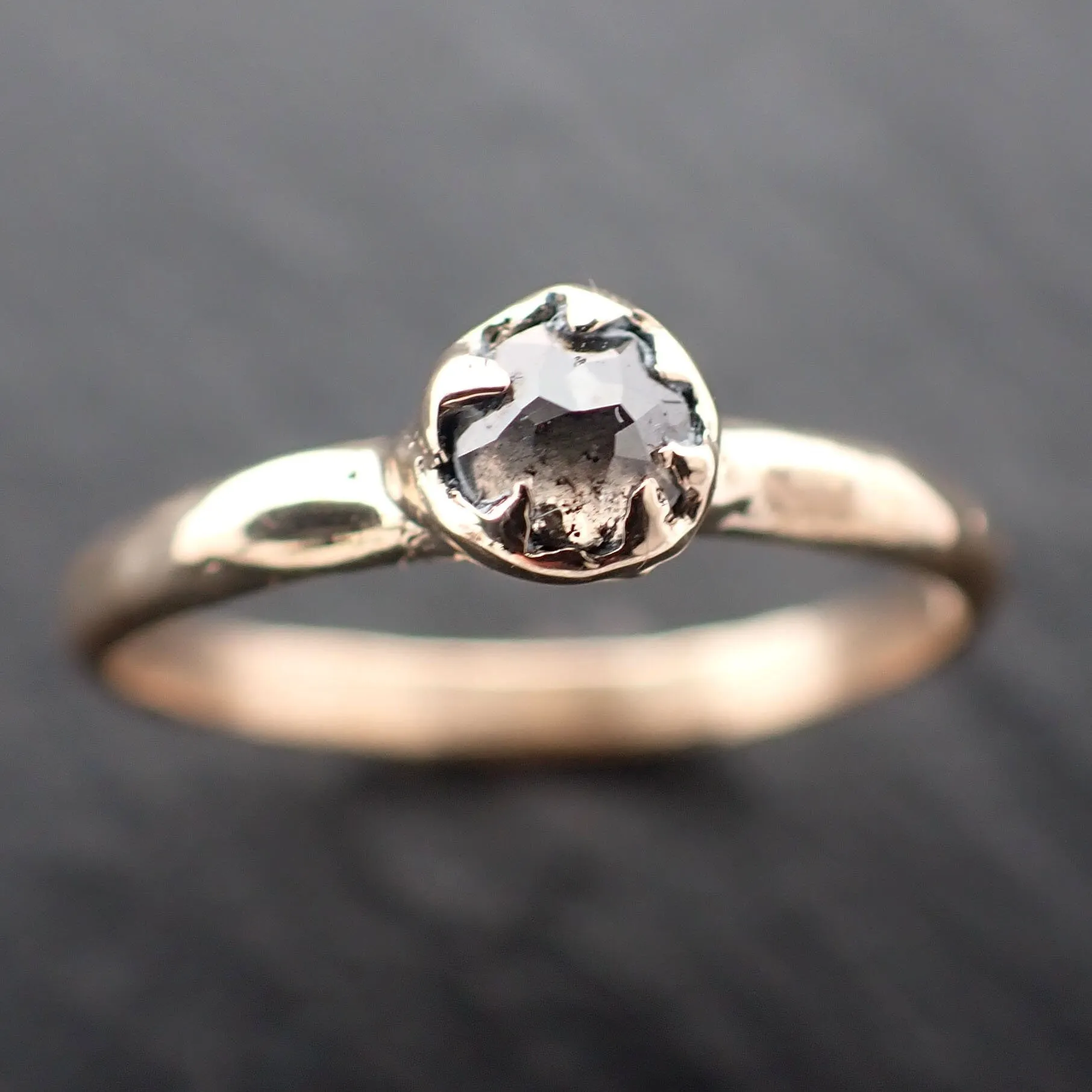 Fancy cut salt and pepper Diamond Solitaire Engagement 14k yellow Gold Wedding Ring byAngeline 3517