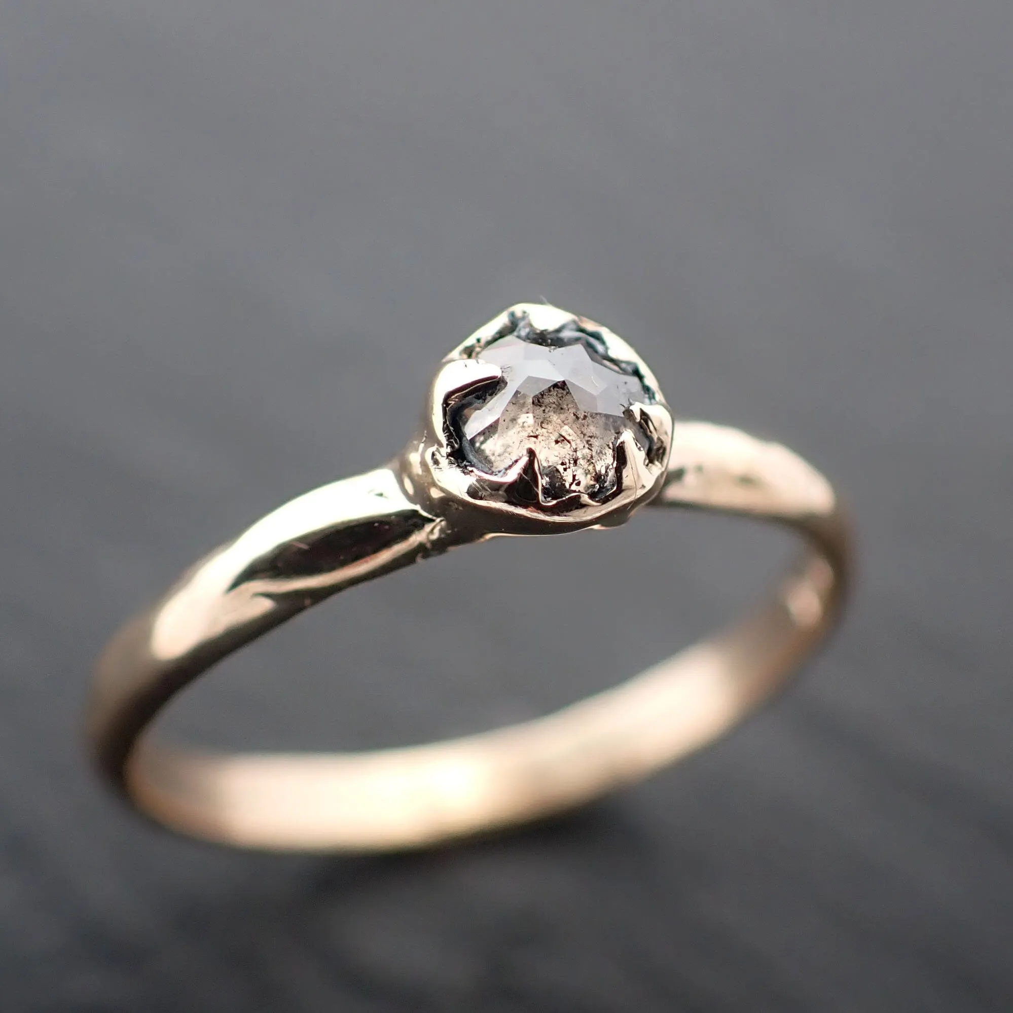 Fancy cut salt and pepper Diamond Solitaire Engagement 14k yellow Gold Wedding Ring byAngeline 3517