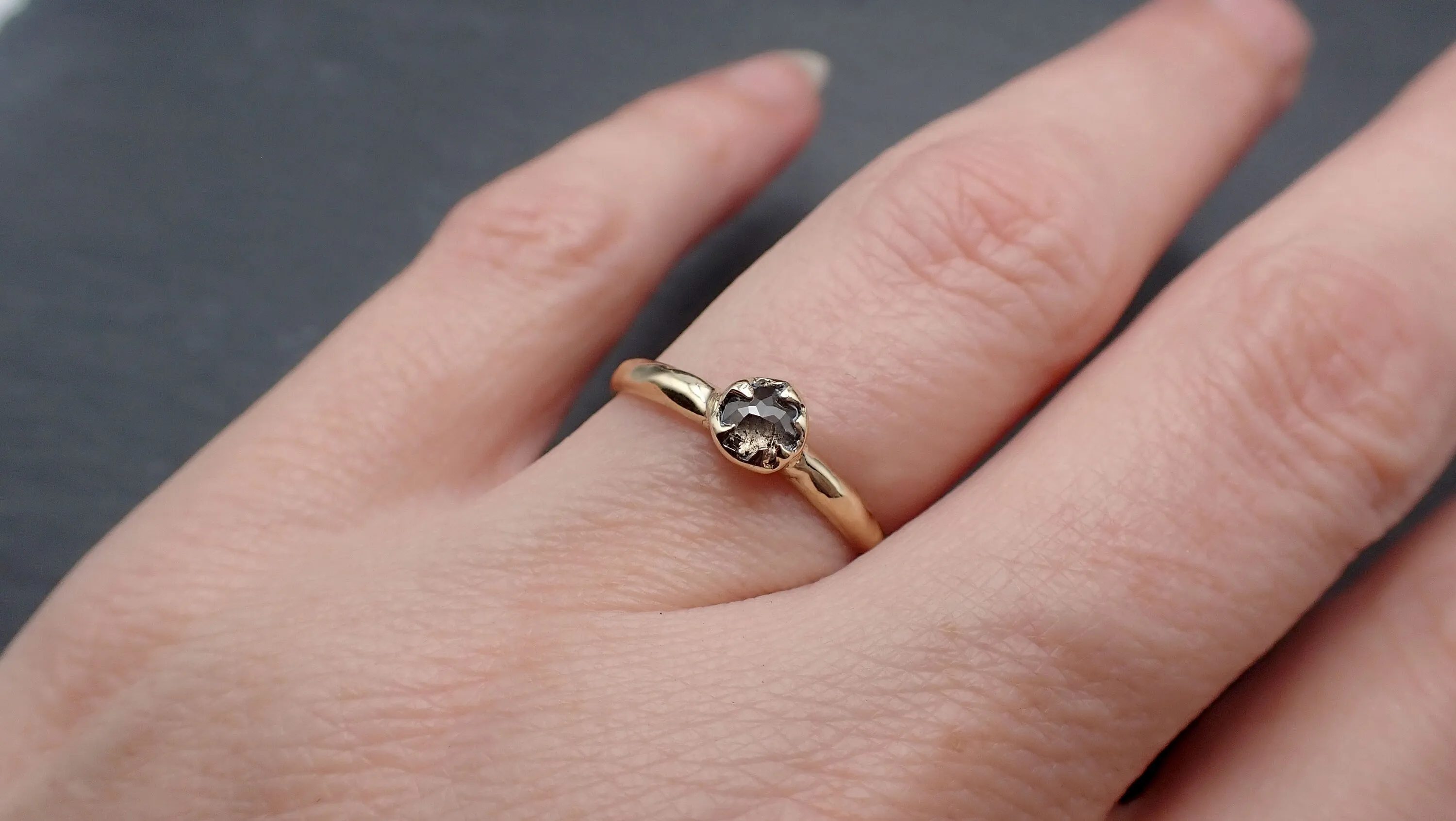 Fancy cut salt and pepper Diamond Solitaire Engagement 14k yellow Gold Wedding Ring byAngeline 3517