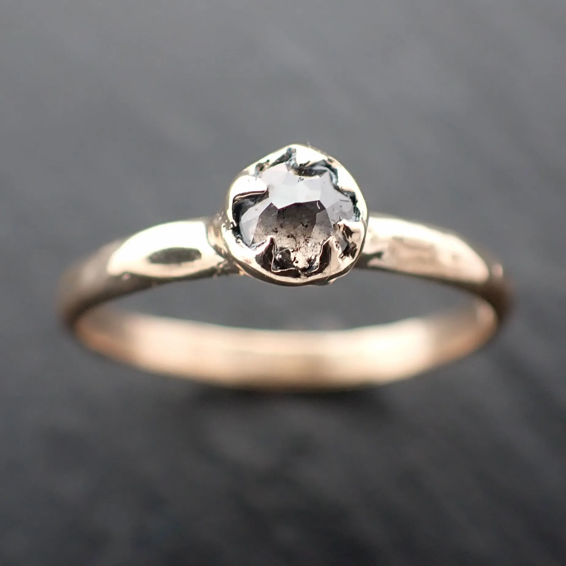 Fancy cut salt and pepper Diamond Solitaire Engagement 14k yellow Gold Wedding Ring byAngeline 3517