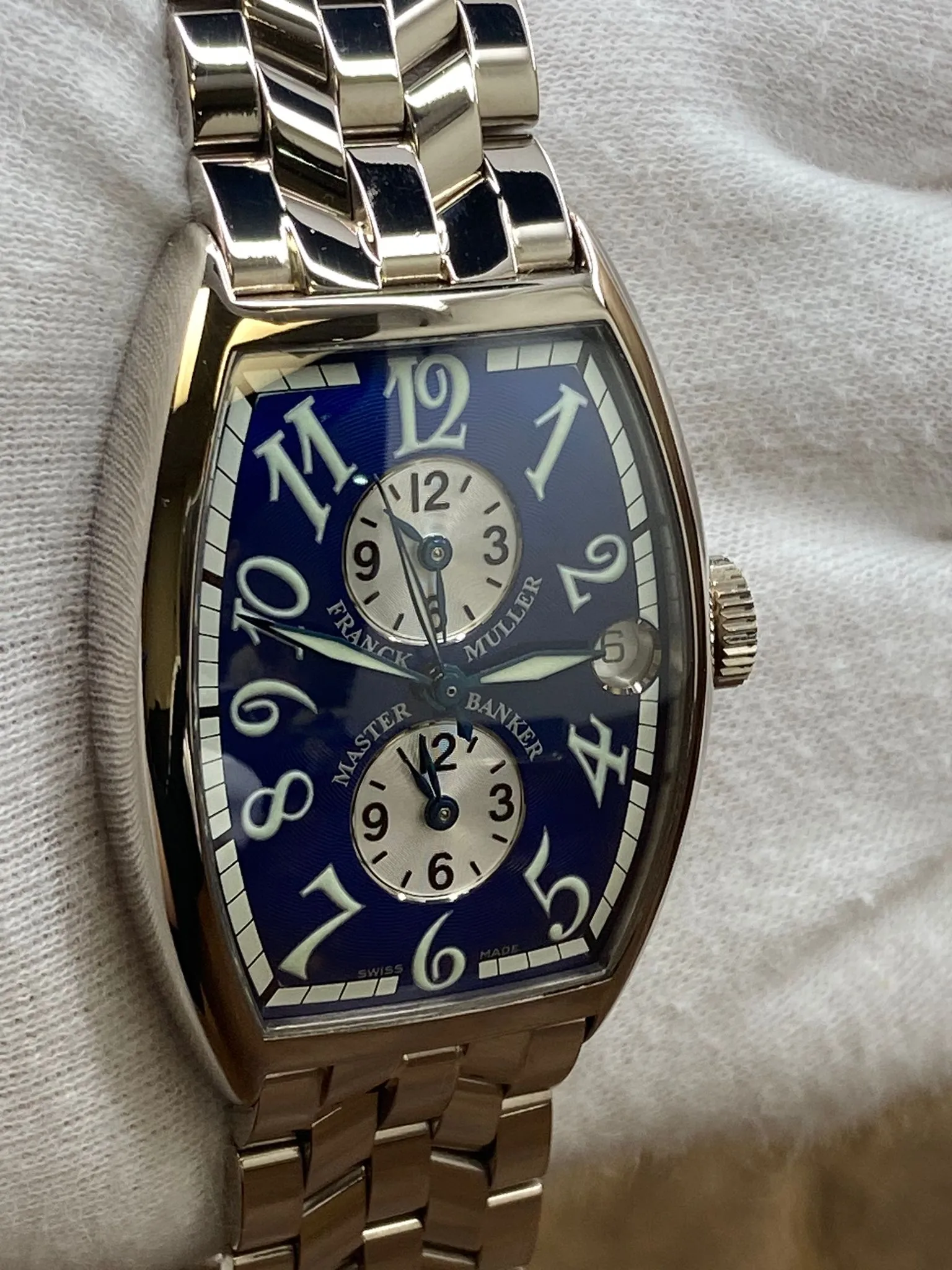 Franck Muller Master Banker 5850 MB 18K White Gold Blue Dial Automatic Men's Watch