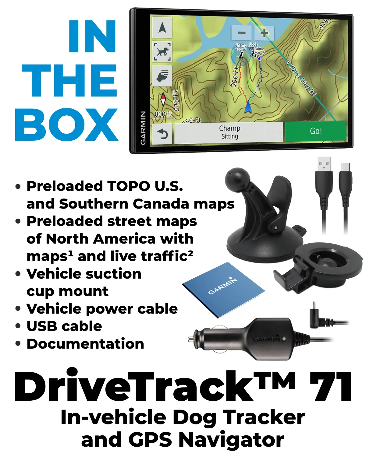 Garmin Drivetrack 71 in-Vehicle Dog Tracking and GPS Navigator 6.95" TFT Display (010-01982-00_W4U)