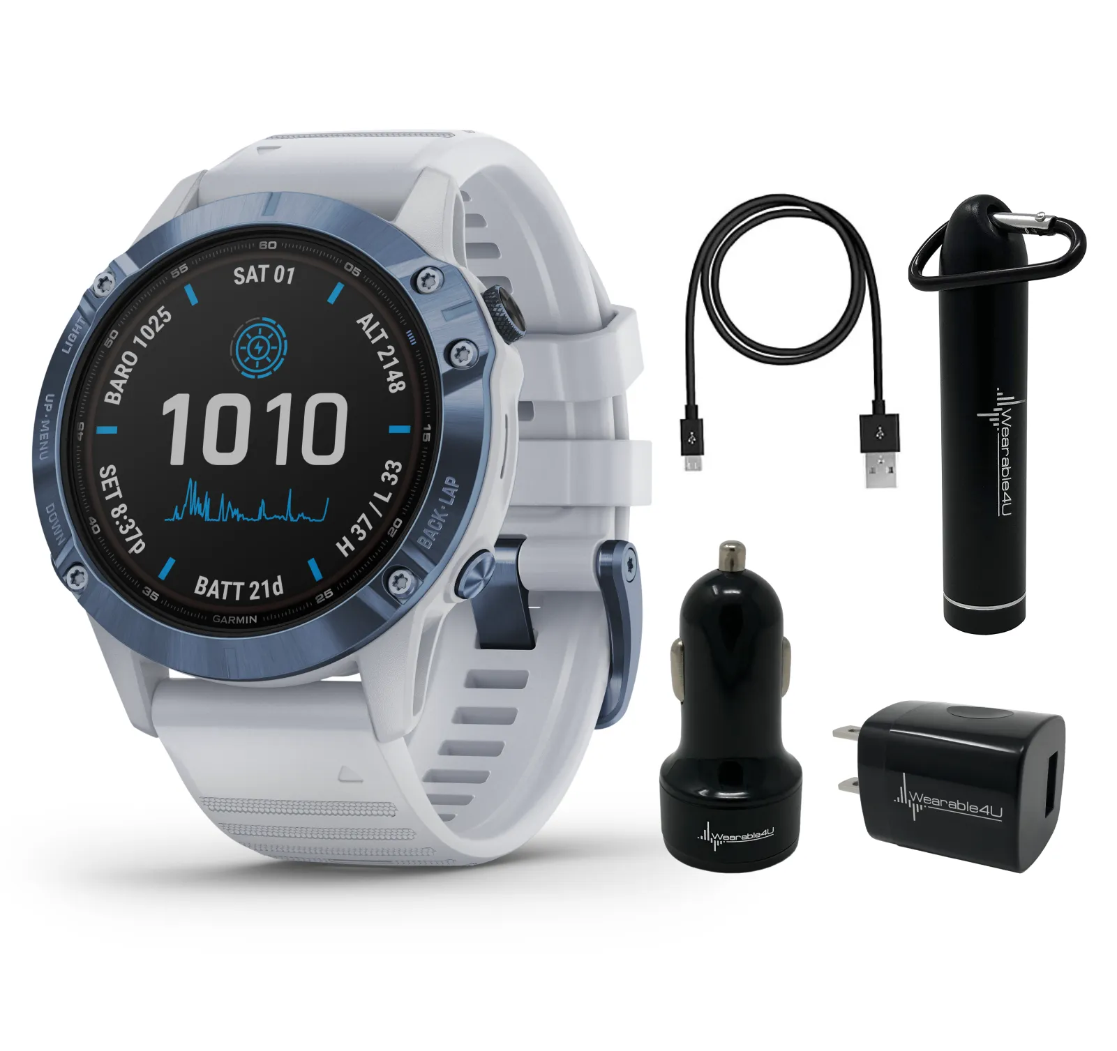 Garmin Fenix 6 Pro Solar Premium Multisport GPS Watches with Wearable4U Bundle (Earbuds or Power Pack)