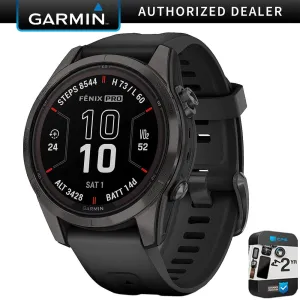 Garmin fenix 7S Pro Solar, Sapphire, Carbon Gray DLC Titanium, Black   2 Year Warranty