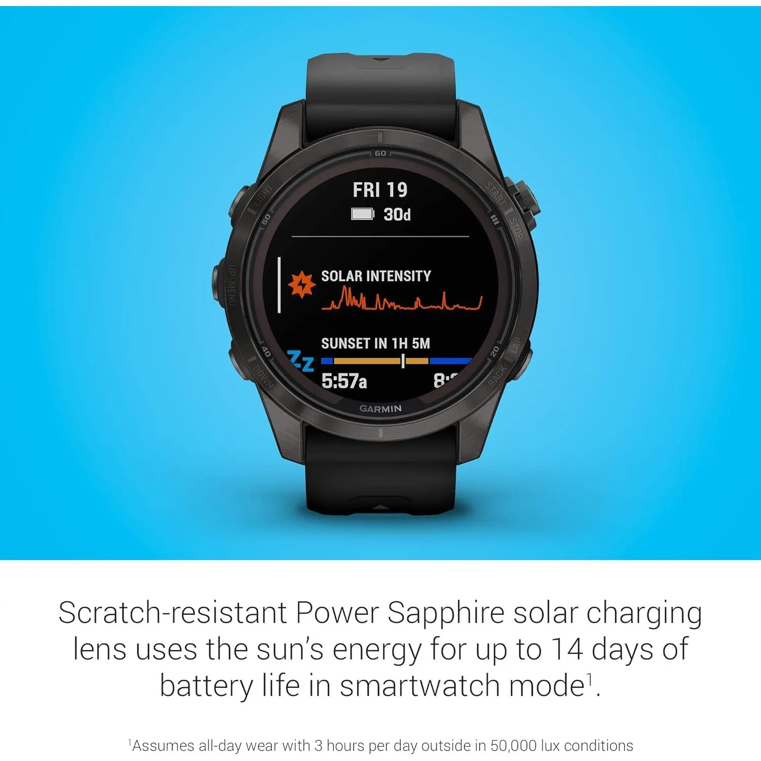 Garmin fenix 7S Pro Solar, Sapphire, Carbon Gray DLC Titanium, Black   2 Year Warranty