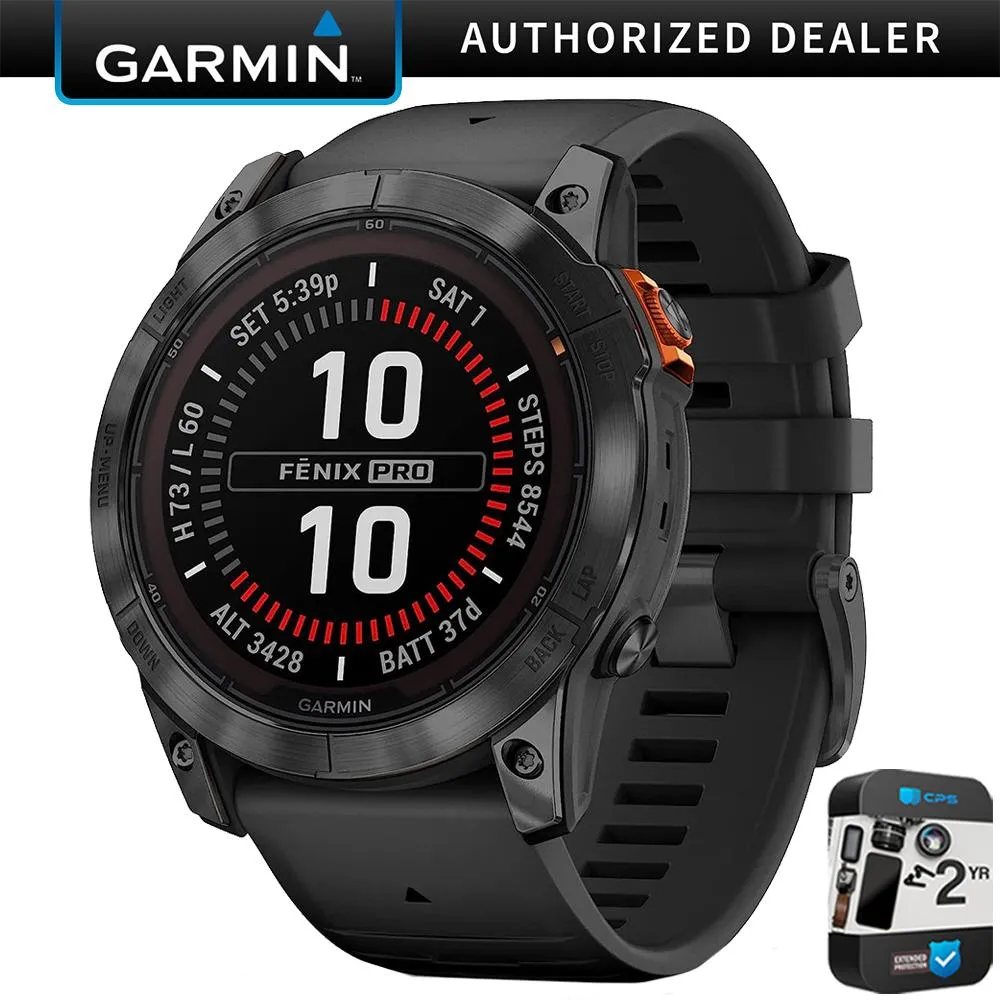 Garmin fenix 7X Pro Solar, Glass, Slate Gray Steel, Black   2 Year Warranty Pack