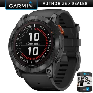 Garmin fenix 7X Pro Solar, Glass, Slate Gray Steel, Black   2 Year Warranty Pack