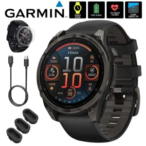Garmin Fenix 8 47mm Smartwatch, Sapphire, Carbon Gray Titanium   Accessories Bundle
