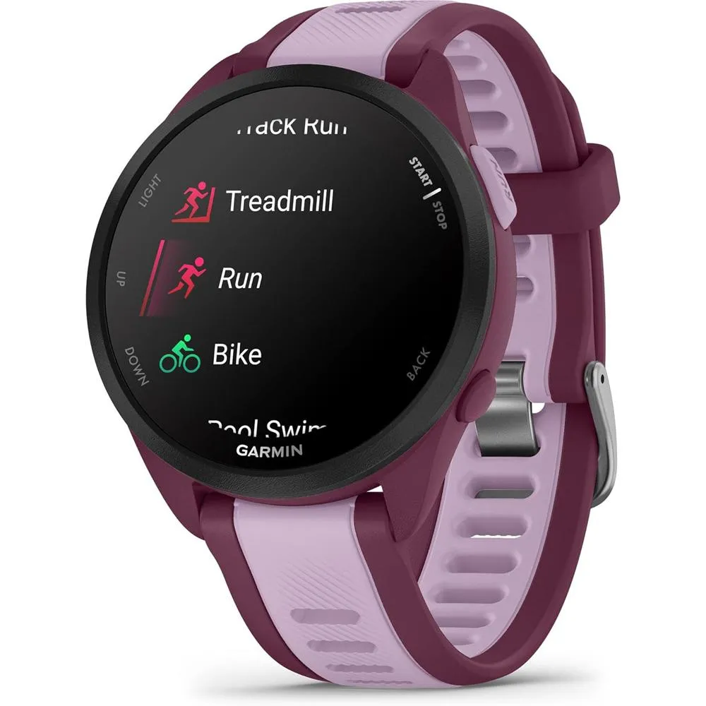 Garmin Forerunner 165 Music Smart Sport Watch, Berry   Lilac w/ Accessories Bundle