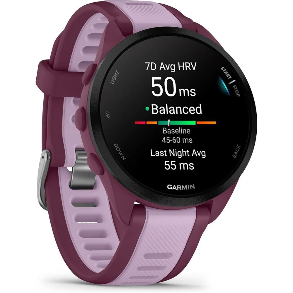 Garmin Forerunner 165 Music Smart Sport Watch, Berry   Lilac w/ Accessories Bundle