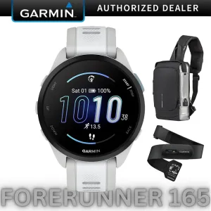 Garmin Forerunner 165 Music Smart Sport Watch M.Gray  Whitestone  HRM 200 (M-XL) Bundle