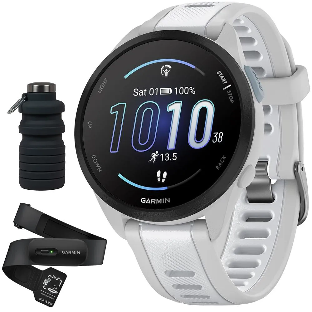 Garmin Forerunner 165 Smart Sport Watch, Mist Gray   Whitestone   HRM 200 (M-XL) Bundle