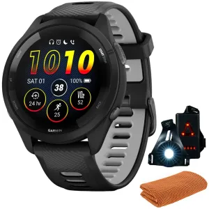 Garmin Forerunner 265 GPS Smartwatch, Black/Powder Gray w/ Accessories Bundle