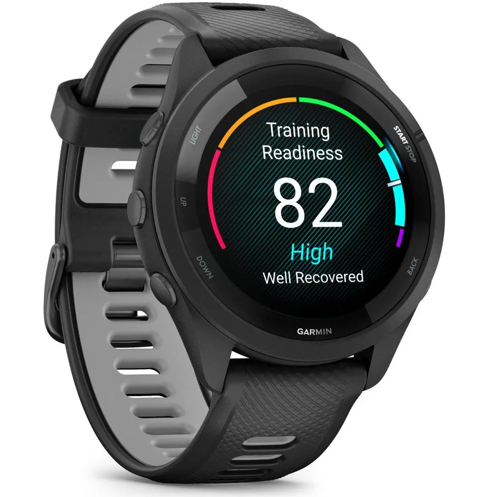 Garmin Forerunner 265 GPS Smartwatch, Black/Powder Gray w/ Accessories Bundle