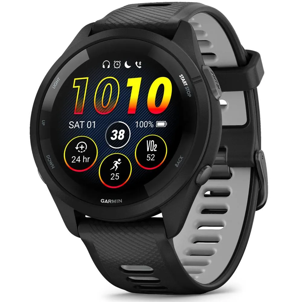 Garmin Forerunner 265 GPS Smartwatch, Black/Powder Gray w/ Accessories Bundle