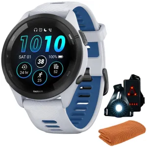 Garmin Forerunner 265 GPS Smartwatch, Whitestone/Tidal Blue w/ Accessories Bundle