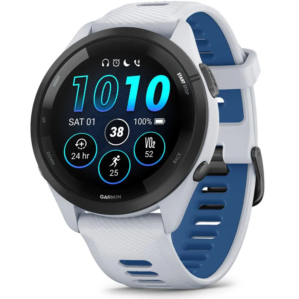 Garmin Forerunner 265 GPS Smartwatch, Whitestone/Tidal Blue w/ Accessories Bundle