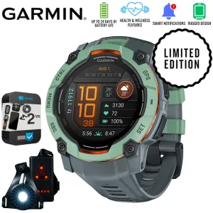 Garmin Instinct 3 50mm GPS Smartwatch, AMOLED   Wearable Light   2 Yr Warranty Bundle