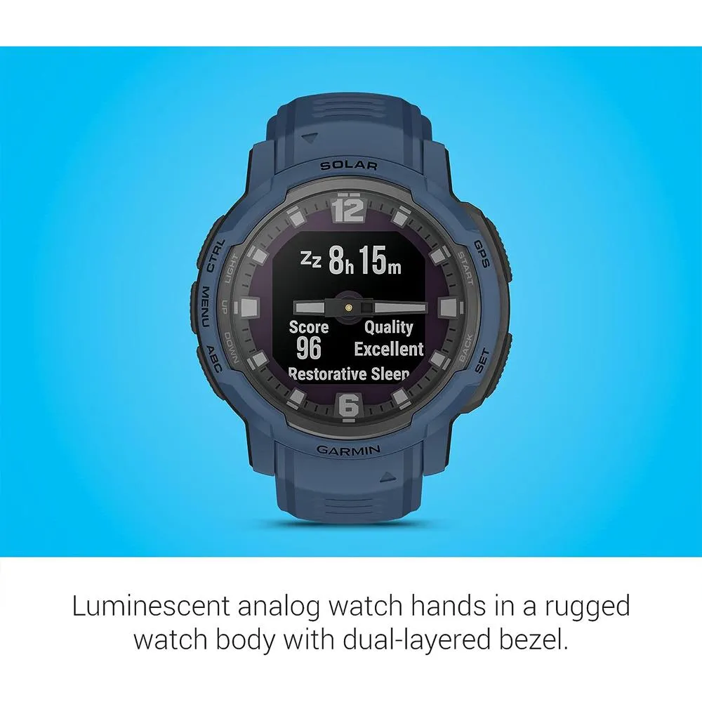 Garmin Instinct Crossover Solar Rugged Smartwatch, Tidal Blue w/ Fitness Bundle