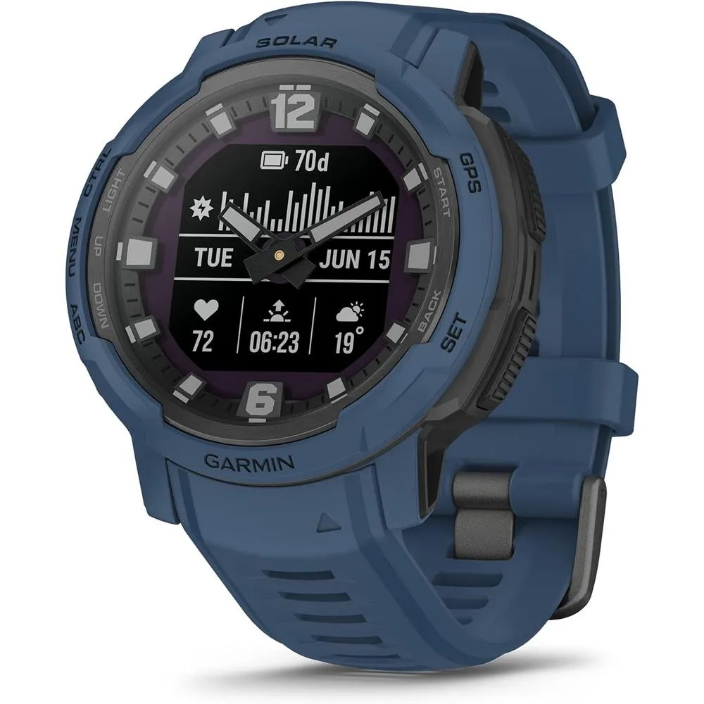 Garmin Instinct Crossover Solar Rugged Smartwatch, Tidal Blue w/ Fitness Bundle