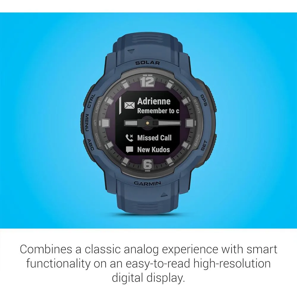 Garmin Instinct Crossover Solar Rugged Smartwatch, Tidal Blue w/ Fitness Bundle