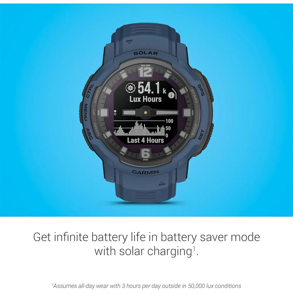 Garmin Instinct Crossover Solar Rugged Smartwatch, Tidal Blue w/ Fitness Bundle