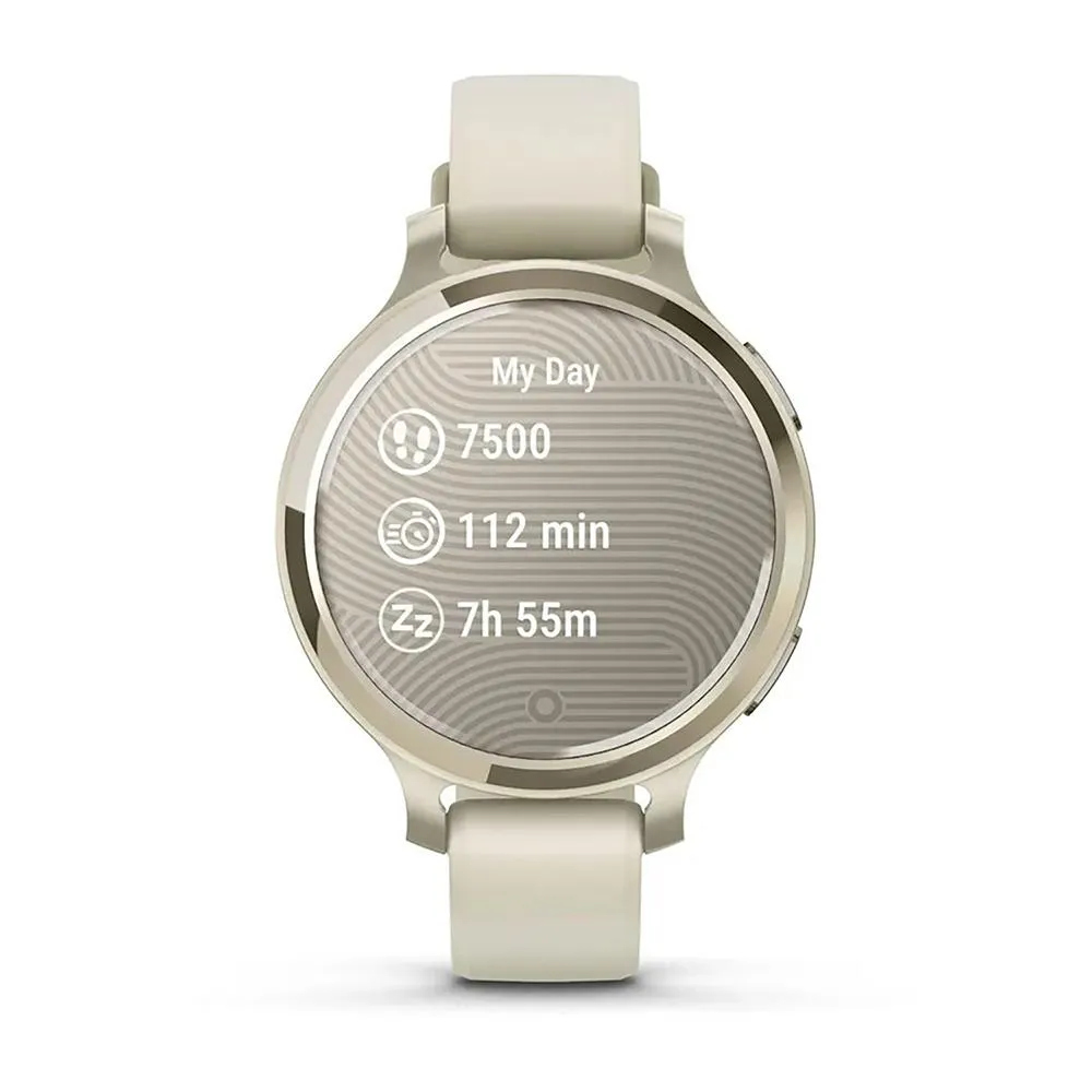 Garmin Lily 2 Active Smartwatch Gold with Bone Silicone Band   Towel and Light