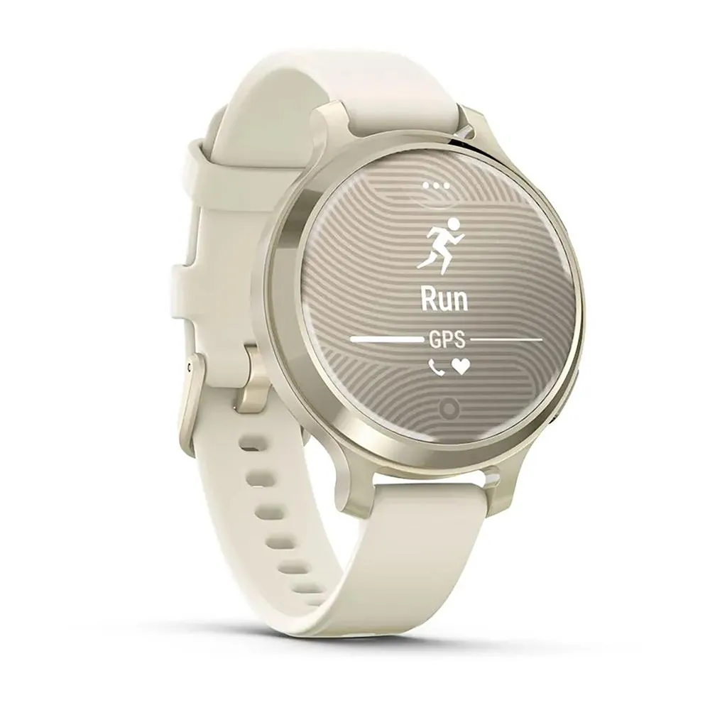 Garmin Lily 2 Active Smartwatch Gold with Bone Silicone Band   Towel and Light