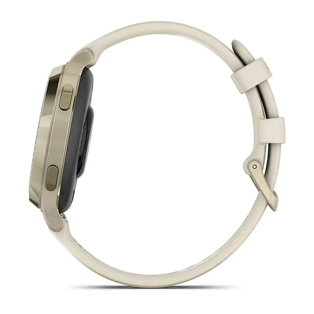 Garmin Lily 2 Active Smartwatch Gold with Bone Silicone Band   Towel and Light