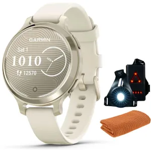 Garmin Lily 2 Active Smartwatch Gold with Bone Silicone Band   Towel and Light